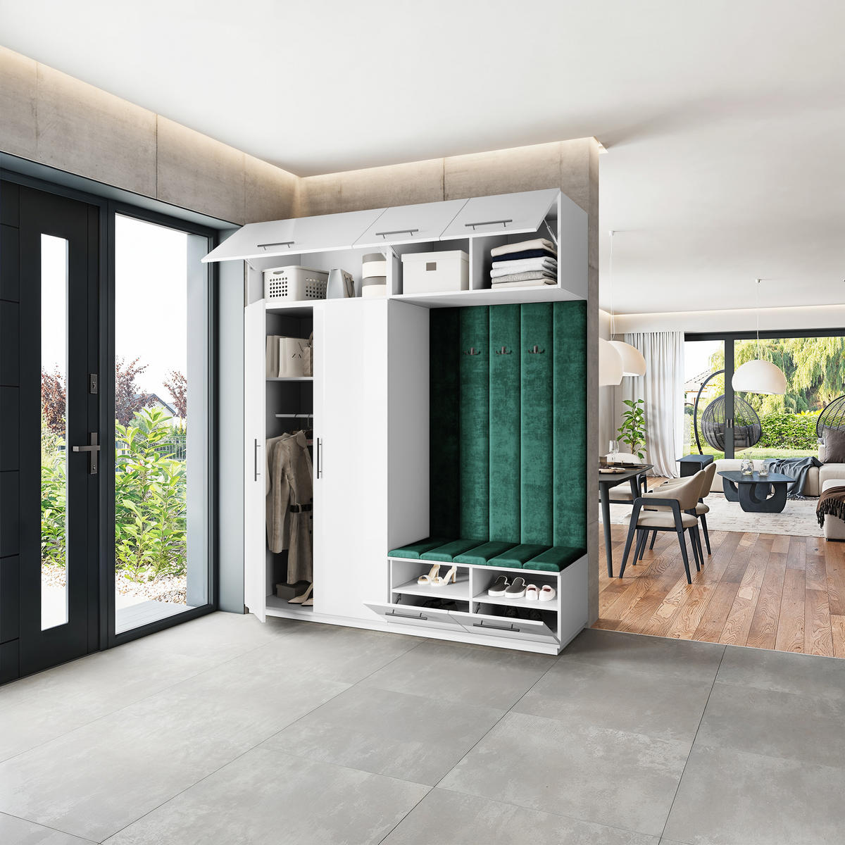 GARDEROBENSCHRANK REMA 200/240/60 cm Modern Garderobe-Set Weiß - Weiß/Grün, Holzwerkstoff (200/240/60cm) - MASSENO