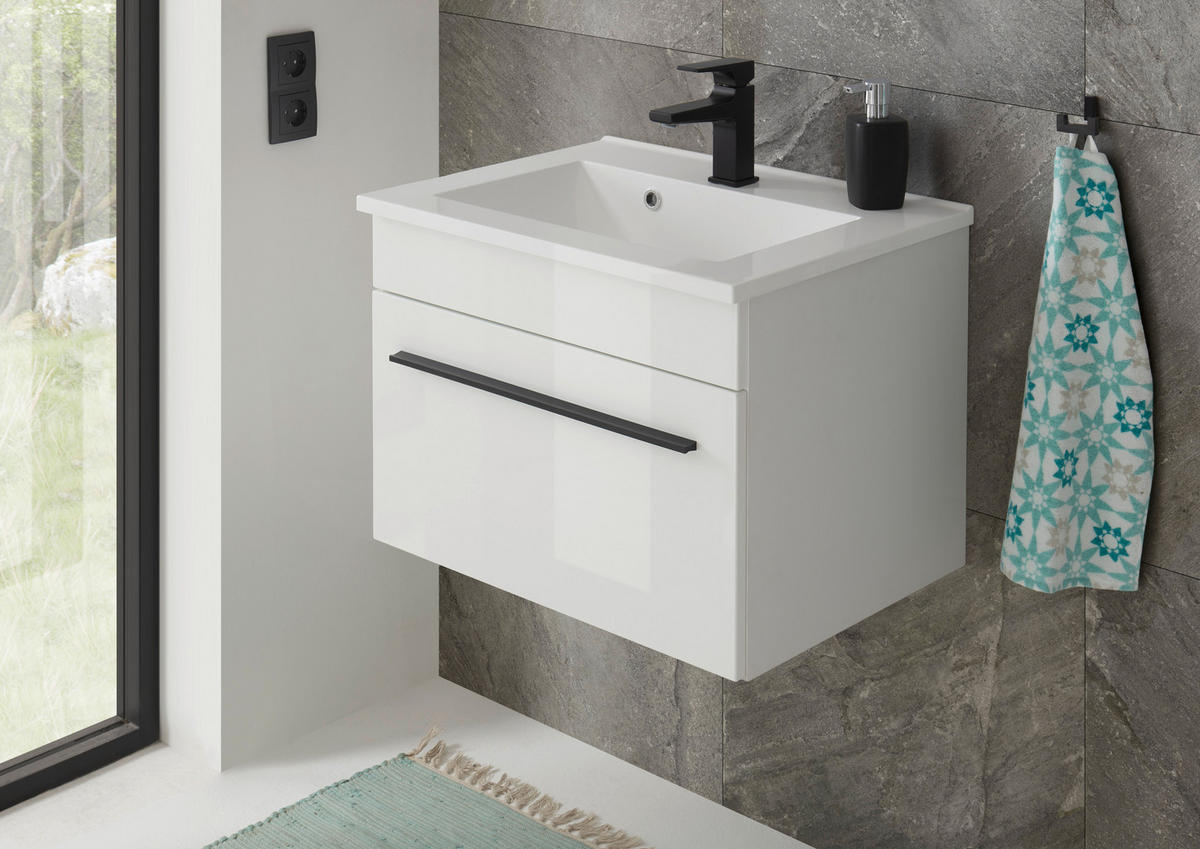 WASCHTISCH M12 Weiß Hochglanz 60/43/46 cm schmal ohne Waschbecken - Weiß Hochglanz, Holzwerkstoff (60/43/46cm) - Livojo