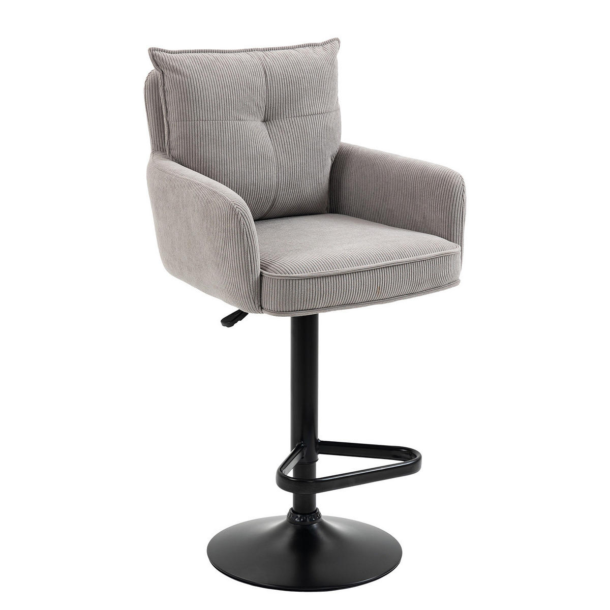 BARSTUHL - 2er-Set - Höhenverstellbar - Cord / Eisen - Hellgrau, Textil/Metall (54/98/58cm) - home24