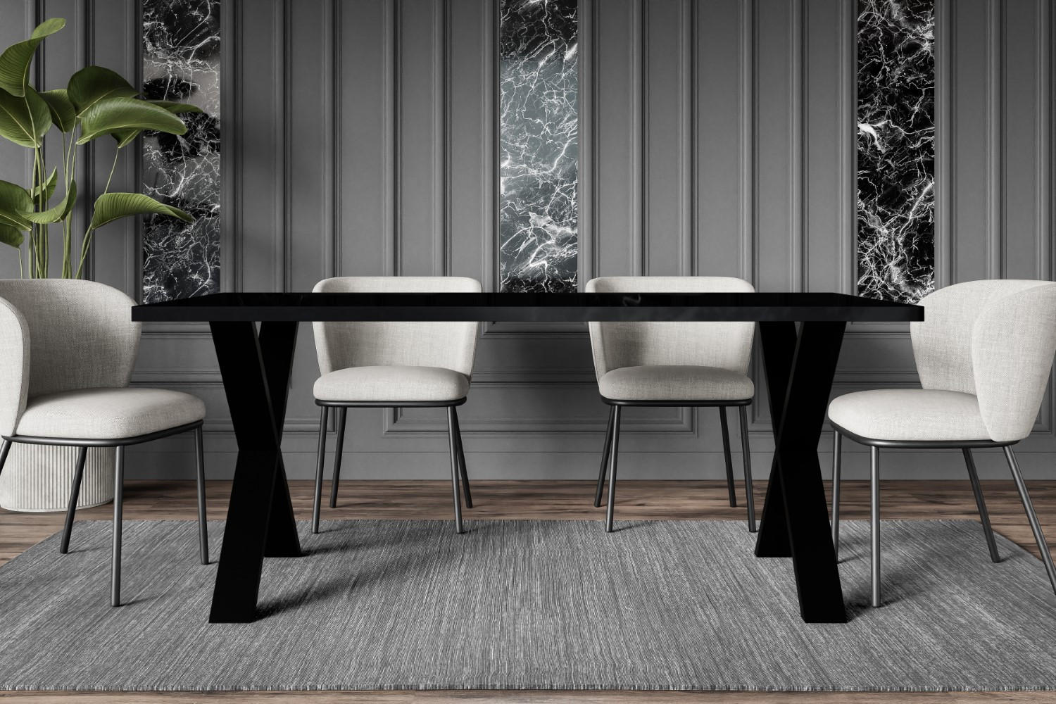 ESSTISCH 160x90x75 cm - Schwarz Hochglanz / Schwarz- KLYN X - Schwarz Hochglanz, Holzwerkstoff (160/90/75cm) - ALTDECOR