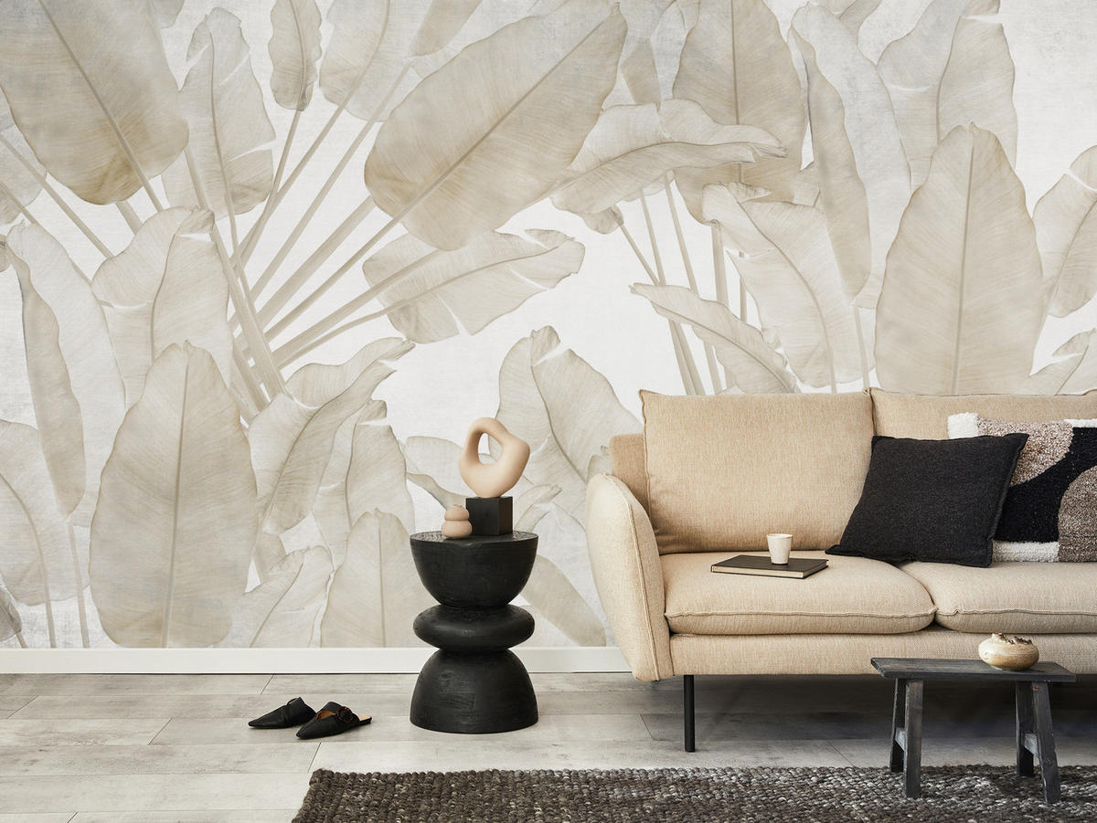 FOTOTAPETE Beige Bananenblätter Tropische Pflanzen 200x140 - Beige/Braun, Papier (200/140cm) - Muralo