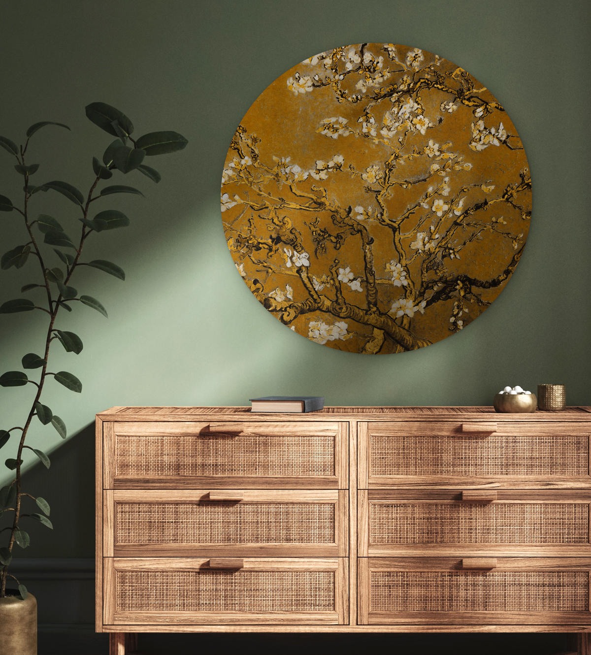 WANDBILD Mandelblüte - Kunst - Van Gogh - Gold 90x90 cm - Wengefarben, Kunststoff (90/90cm) - MuchoWow