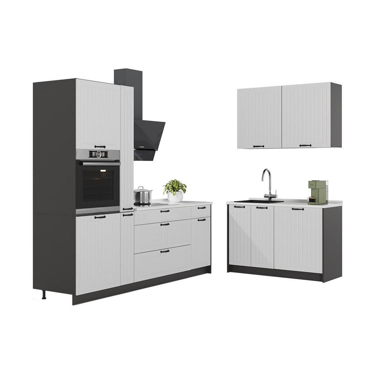 KUHINJA Fame-Line, Bijela Seoska/Antracit, 220 x 120 cm, RP Hrast - bijela/antracit, drvni materijal (220/206.8/60cm) - Vicco