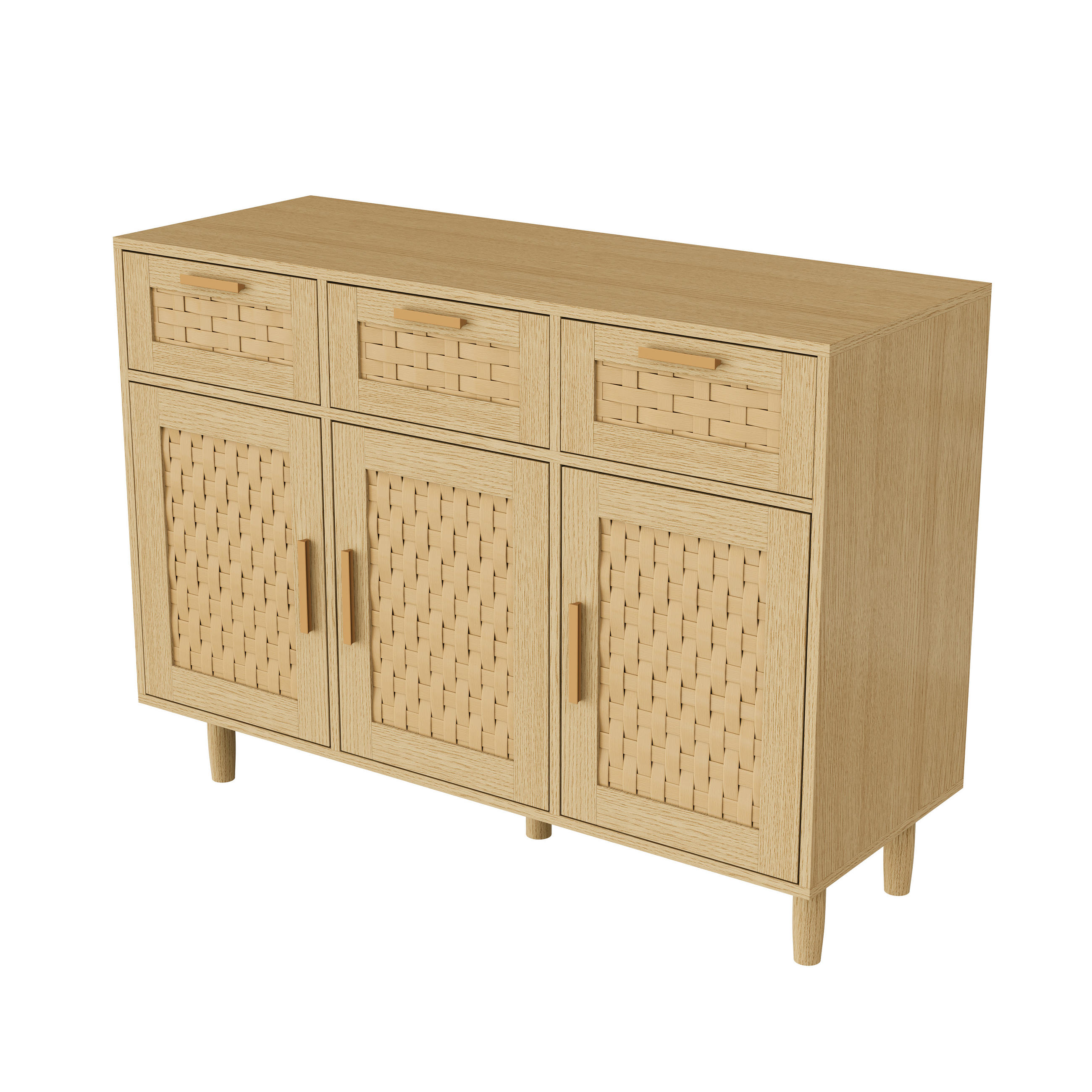 KOMODA BUFFET Masívny dub, bambusové dvierka, 2 zásuvky, 115×40×80 cm - farba duba, drevo (107.9/80/40cm) - EuroLiving