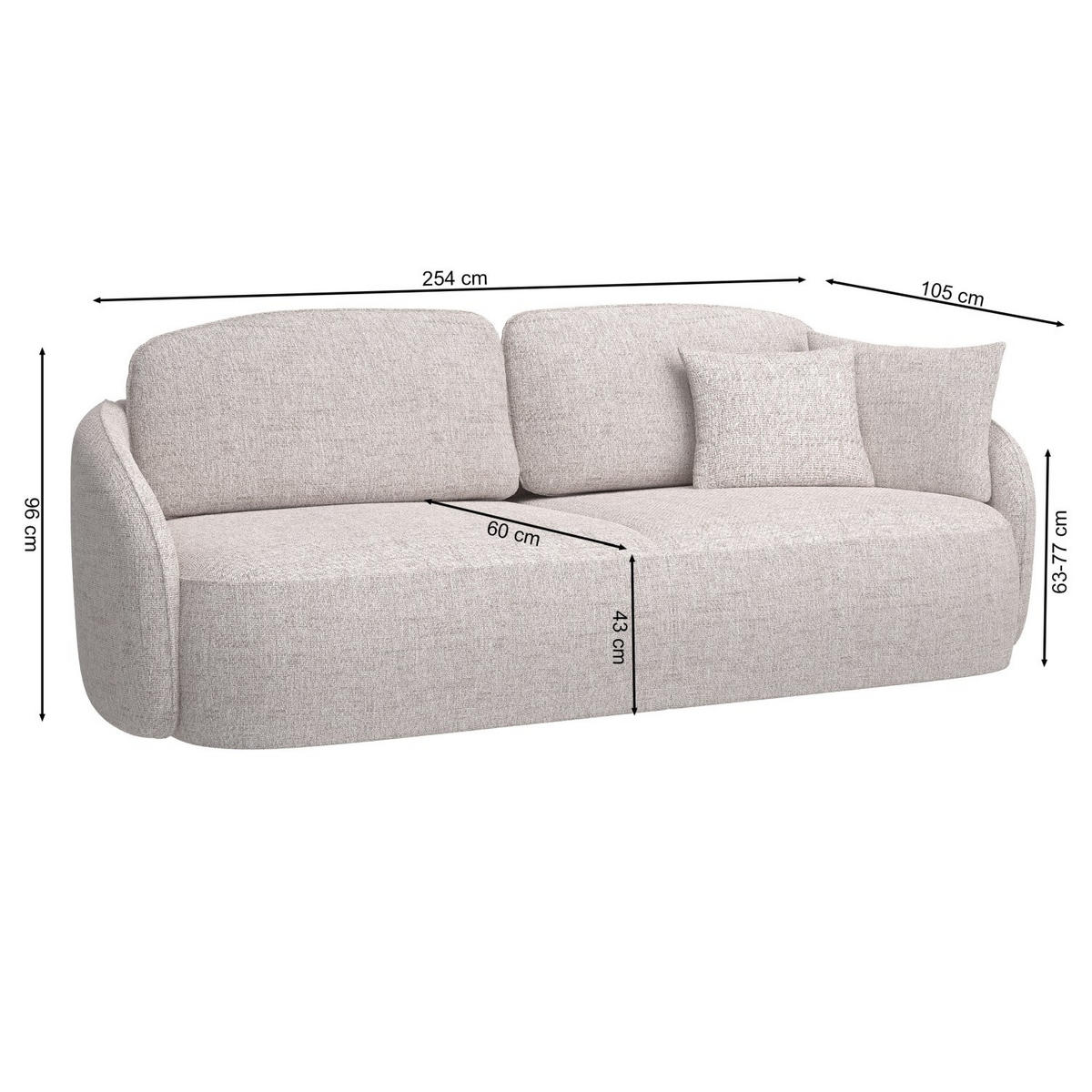 3-SITZER-SOFA Savoy Dunkelgrau mit Schlaffunktion - Dunkelgrau/Schwarz, Kunststoff/Textil (254/96/105cm) - Selsey