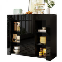 SIDEBOARD in Schwarz mit Hochglanz-Front und Glasregalen, 95/35/83 cm, Schwarz - Schwarz, Holzwerkstoff (95/83/35cm) - Redom