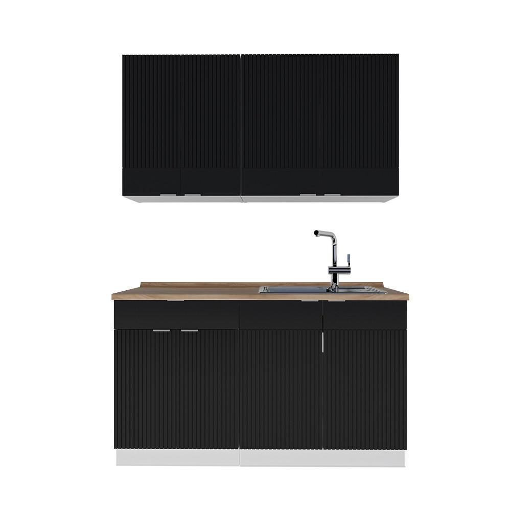 SINGLEKÜCHE Fame-Line, Schwarz gestreift/Weiß, 140 cm, AP Eiche - Schwarz/Weiß, Holzwerkstoff (140/81.6/60cm) - Vicco