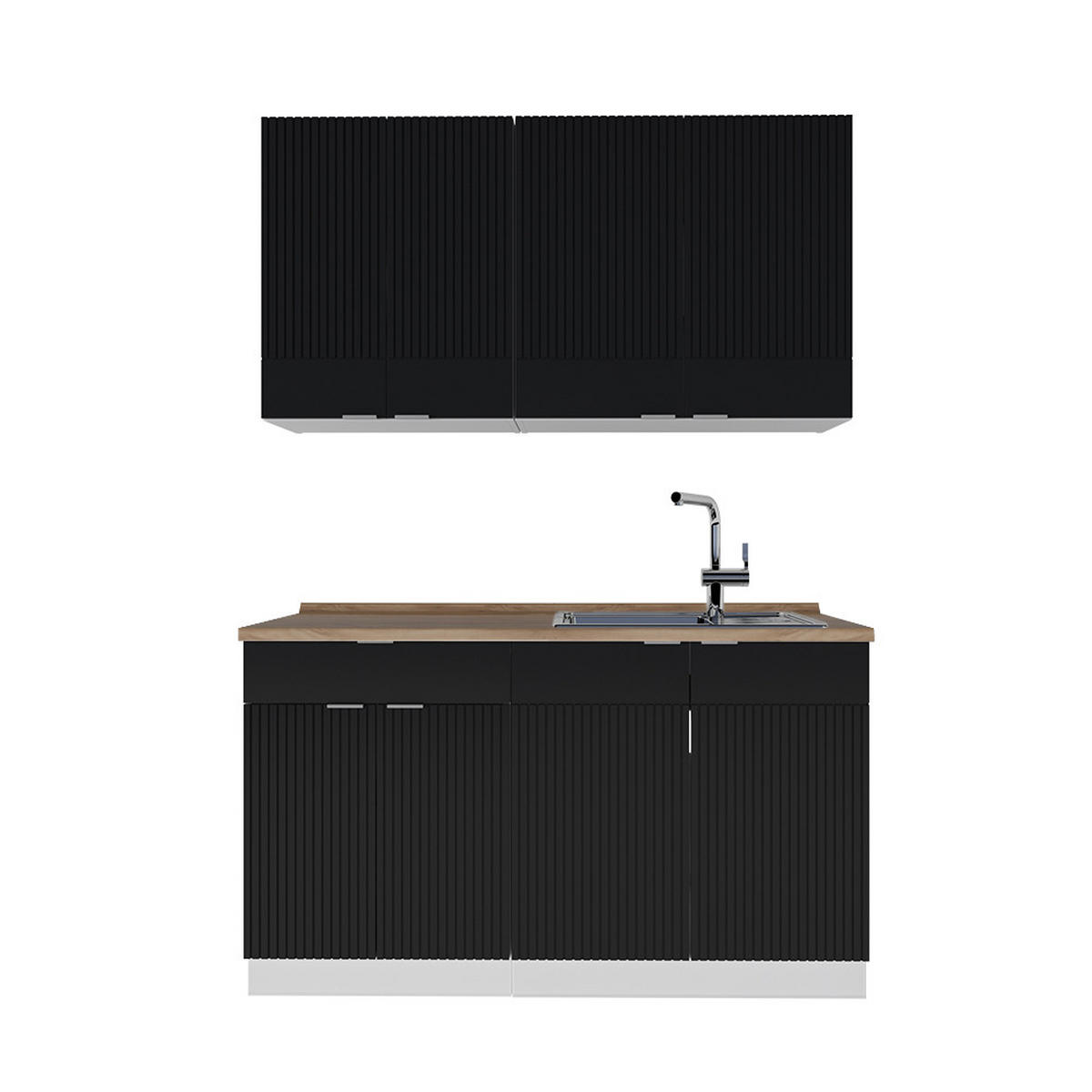 SINGLEKÜCHE Fame-Line, Schwarz gestreift/Weiß, 140 cm, AP Eiche - Schwarz/Weiß, Holzwerkstoff (140/81.6/60cm) - Vicco