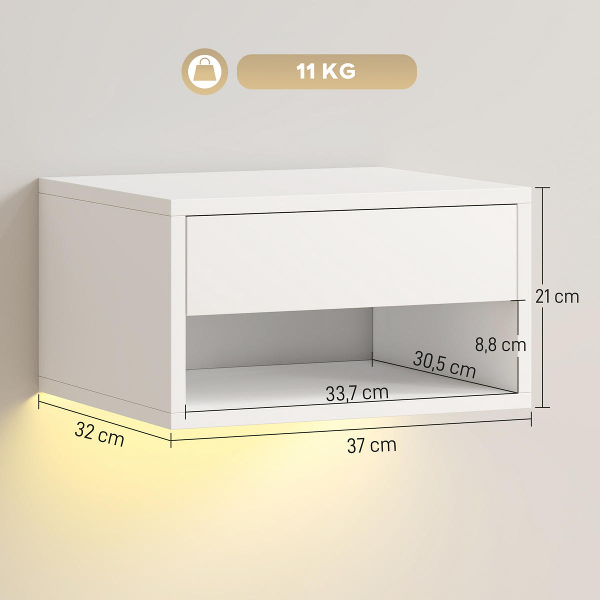 NACHTTISCH 2er Set Spanplatte MDF Weiß - Weiß, Holzwerkstoff (32/21/37cm) - HOMCOM