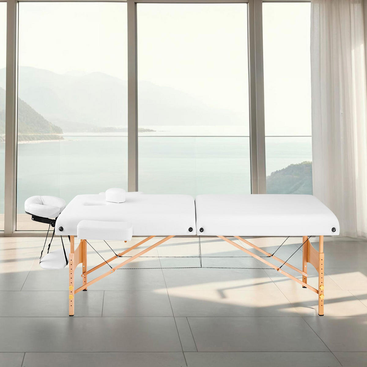 MASSAGELIEGE 2 Zonen, 220 x 83 x 87,5 cm,weiß - Weiß, Holz (59/65.5/187cm) - tectake