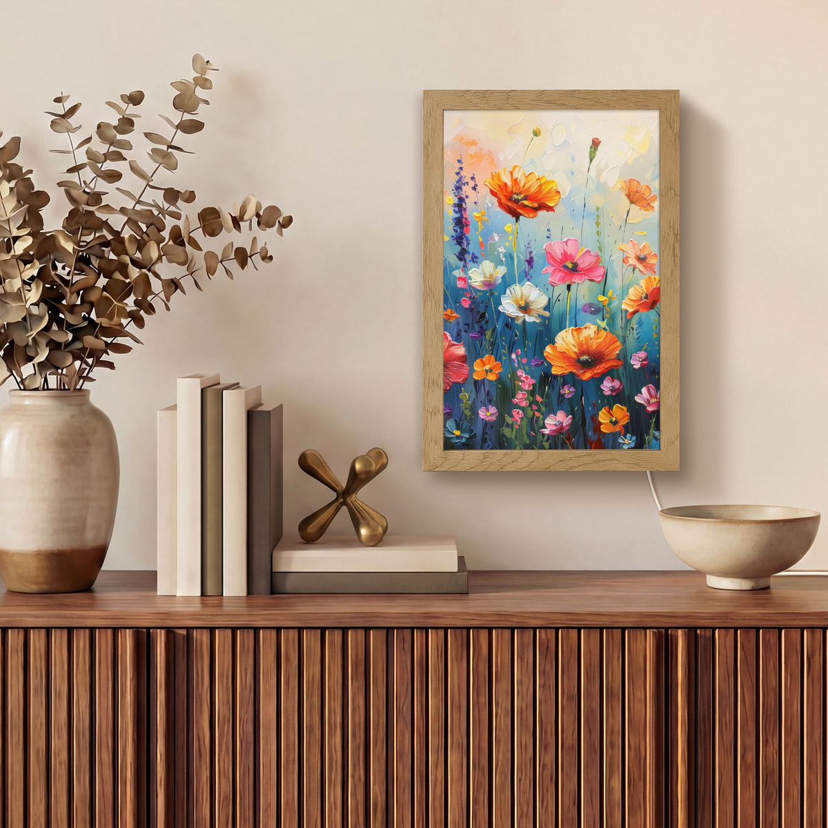 NÁSTĚNNÁ LAMPA Květiny - Příroda - Akvarel - Umění 20x30 cm - různobarevná, kompozitní dřevo (20/30/8cm) - OnlyWow