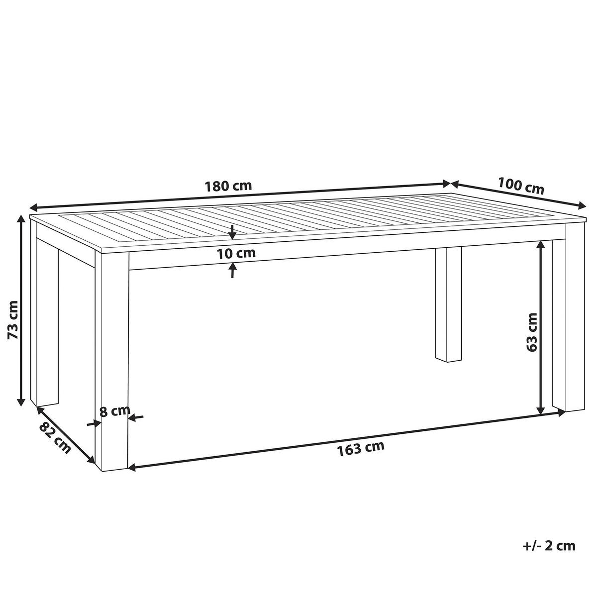 GARTENTISCH Eukalyptusholz dunkel braun 180x100 cm Tuscania - Dunkelbraun, Holz (100/180/73cm) - Beliani