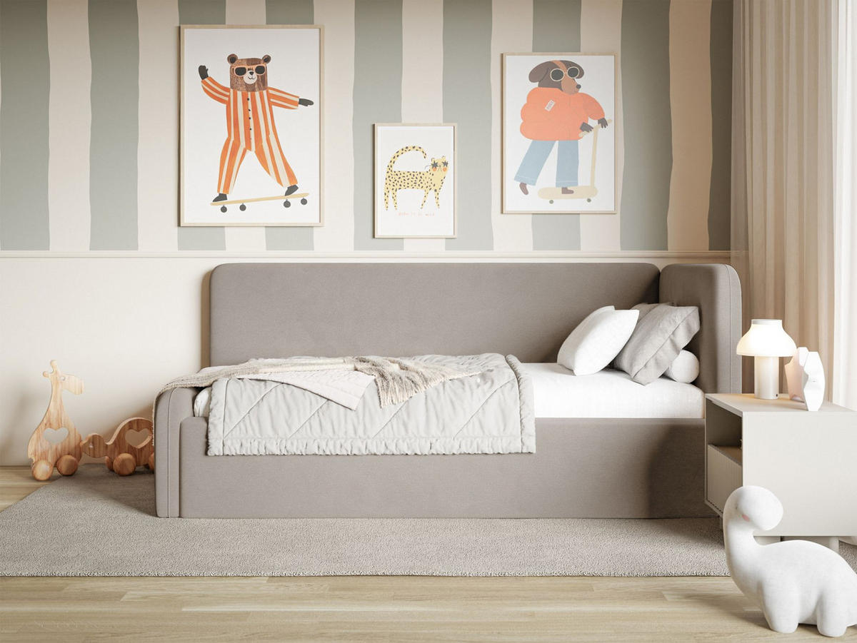 JUGENDBETT Fanko Samt Graubeige 90x200 cm - Taupe/Schwarz, Kunststoff/Textil (90/200cm) - Selsey