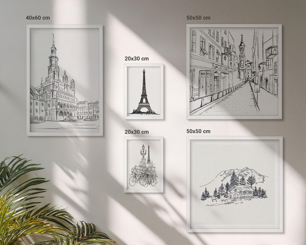 WANDBILDER 5er-Set - 50x50 cm & 20x30 cm & 40x60 cm Weißer Rahmen - Abstrakte Gemäldekompositionen - Weiß, Kunststoff (40/60cm) - ArtPrintCave