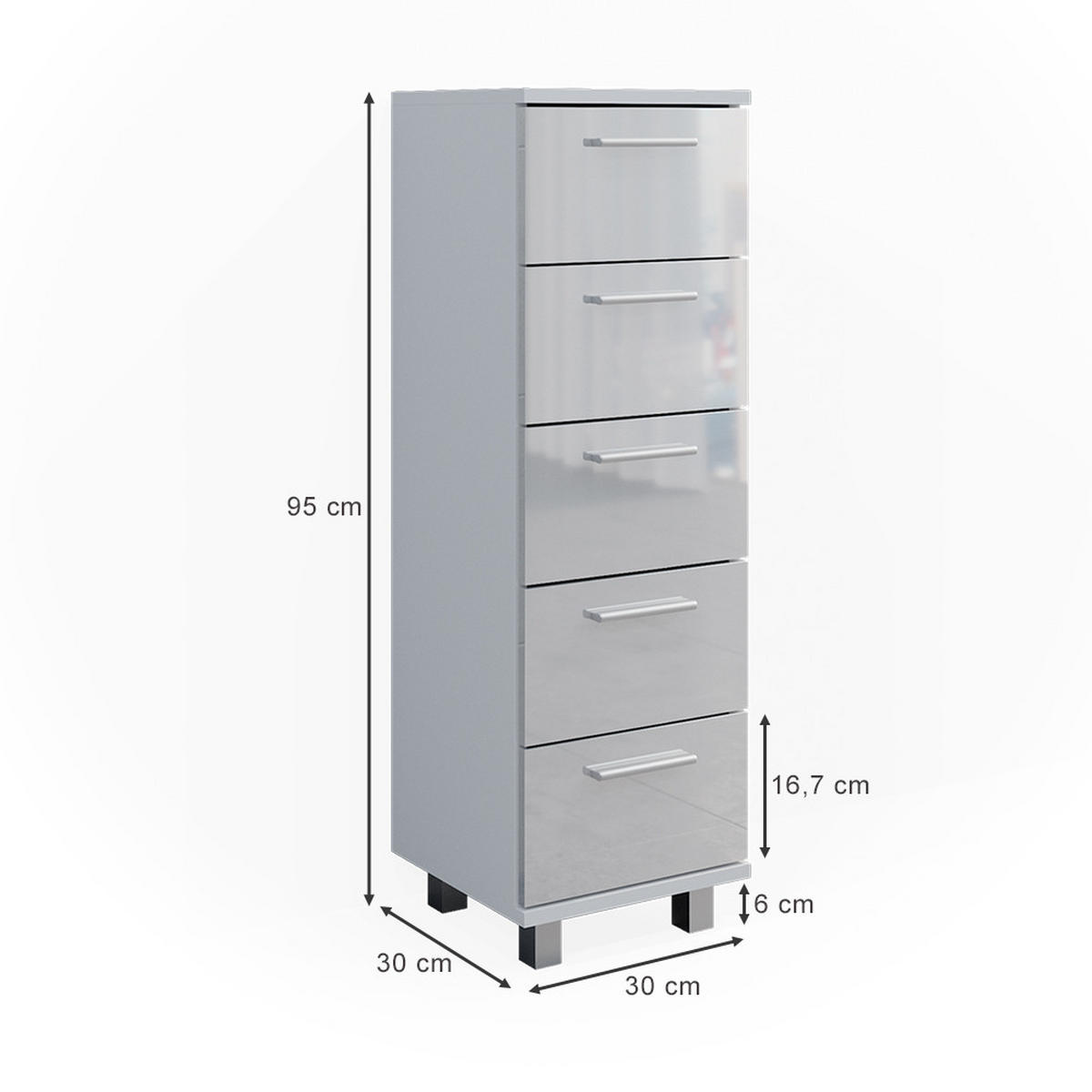 Weiß Hochglanz, Holzwerkstoff (30/95/30cm) - Vicco