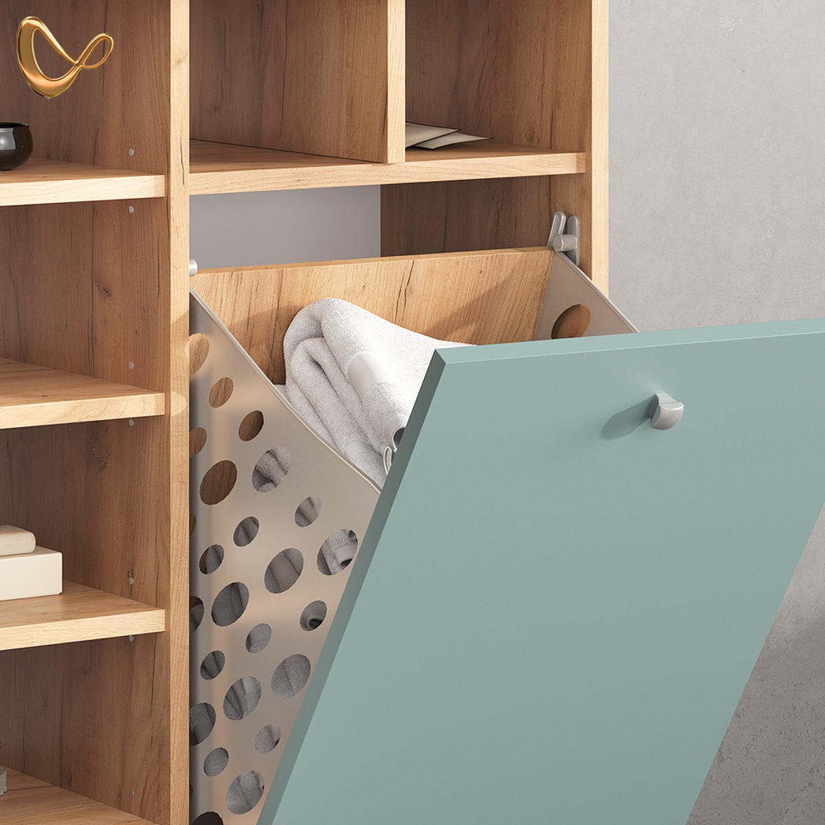 BADSCHRANK Fucino Grün 78.4 x 91.6 cm - Grün, Holzwerkstoff (78.4/91.6/34cm) - Livinity®