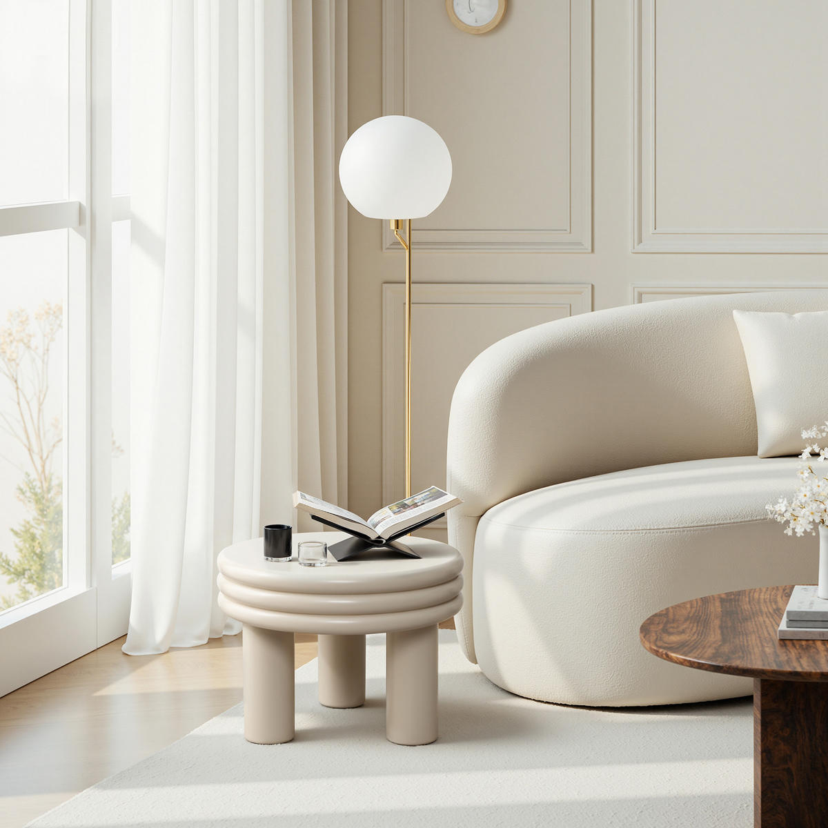 COUCHTISCH Rund, Elfenbein | Ø48 x H35 cm - Weiß, Holzwerkstoff (48/48/35cm) - Hometopia