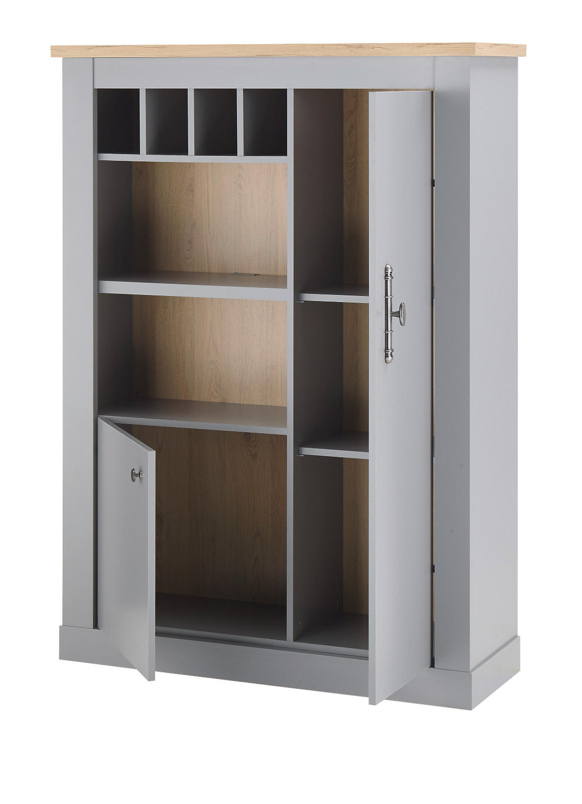 WOHNWAND grau, Artisan Eiche 4-teilig 326 cm, Wohnkombination im Landhaus-Stil - Silberfarben/Hellgrau, Glas/Holzwerkstoff (326/201/44cm) - Furn.Design