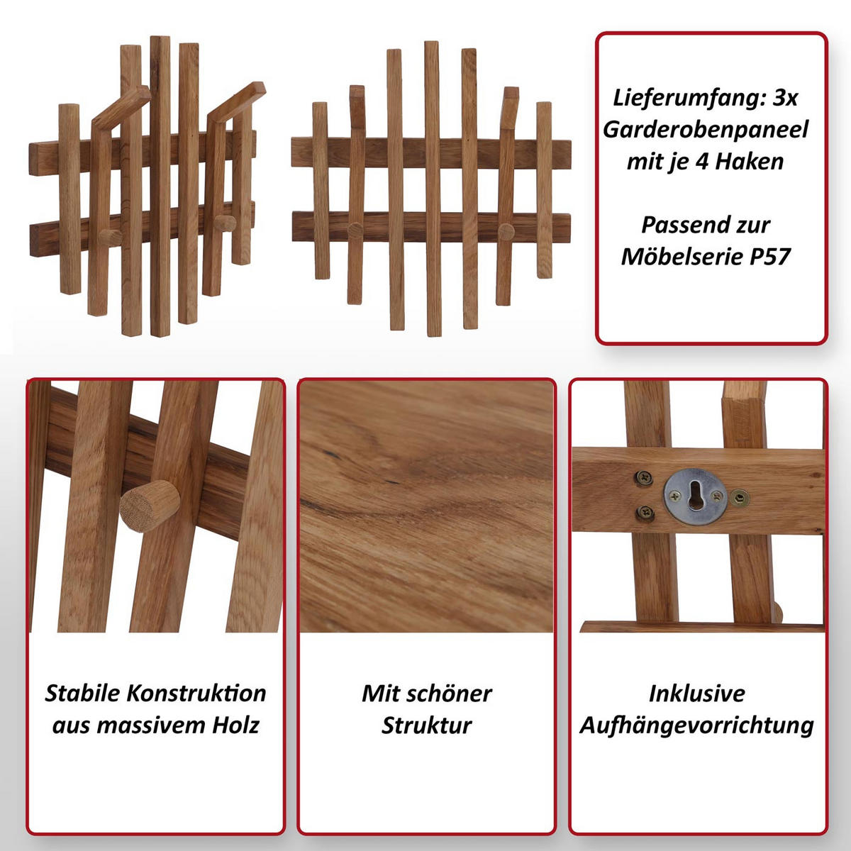 SADA 3 KUSŮ ŠATNÍKOVÝCH PANELŮ Dekor dub - dub Wotan, dřevo (38/40/12cm) - MCW