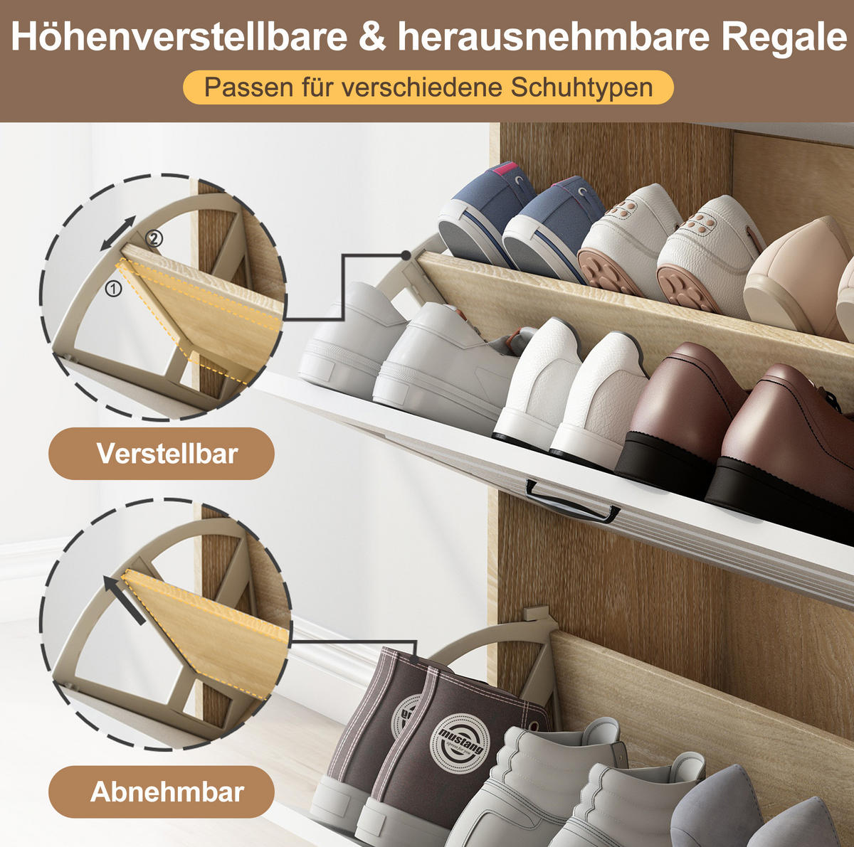 SCHUHSCHRANK aus Spanplatte 80x23,5x131cm in Weiß mit Kippsicherung - Weiß, Holzwerkstoff (80/131/23.5cm) - Modfu