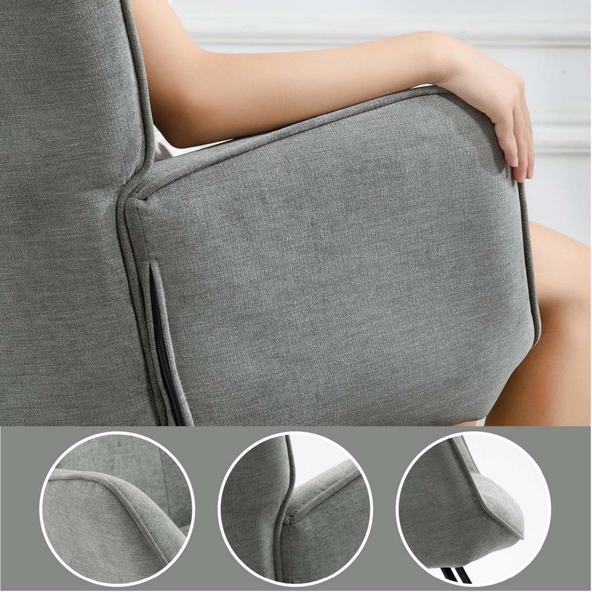 SCHAUKELSTUHL in Webstoff Grau - Buchefarben/Grau, Holz/Textil (66/97/84cm) - Meubles Cosy