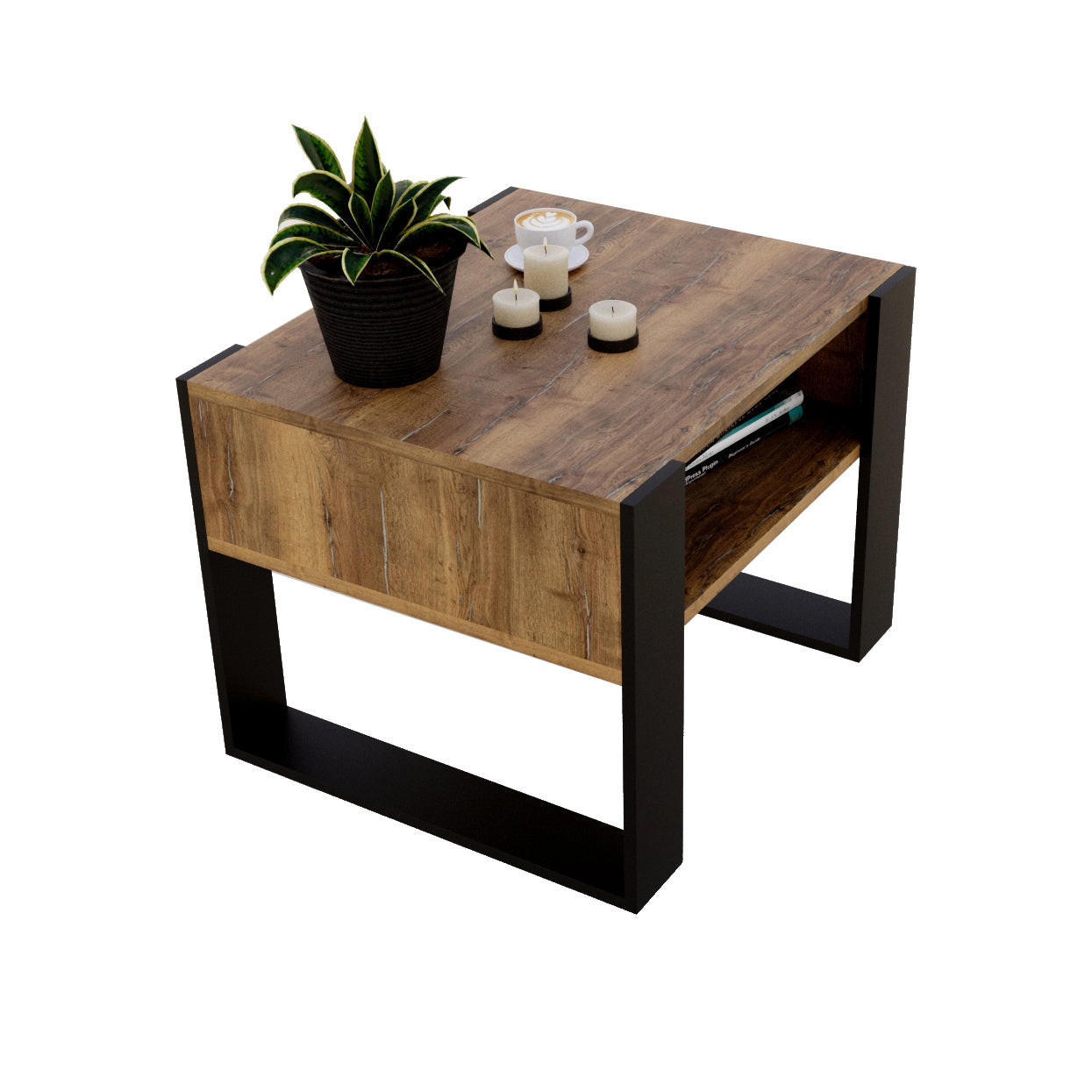 COUCHTISCH KARO 65 - Alteiche/Schwarz, Holz (53.6/65/45cm) - Mat-Haus