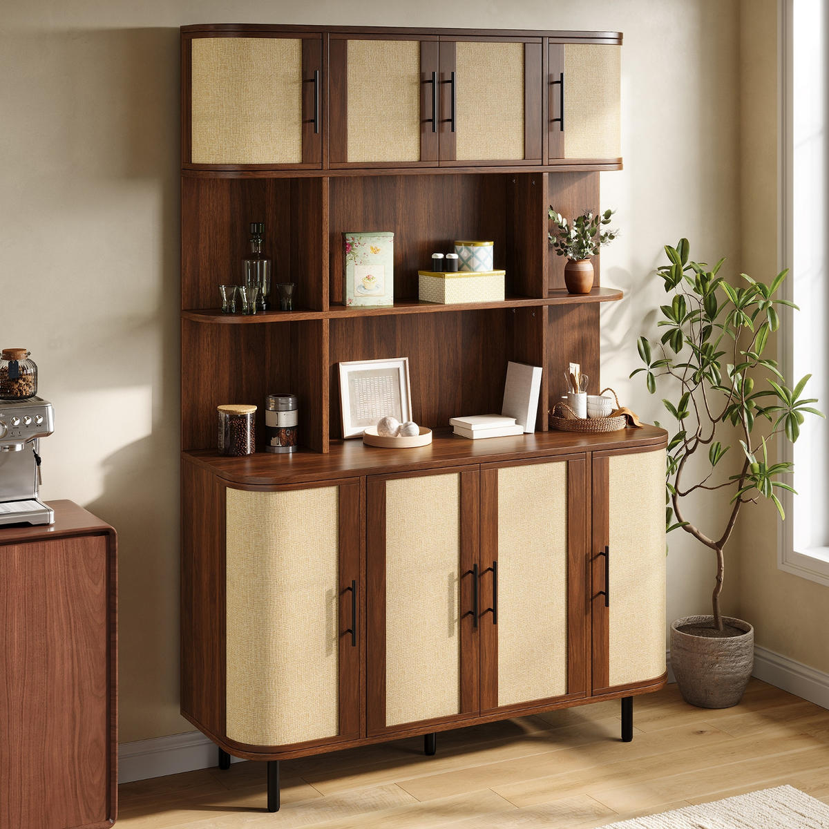 KÜCHENSCHRANK, Sideboard 8 Türen, 120/180/20 cm, MDF, SCHMALES DESIGN, für Wohnzimmer und Flur - Walnussfarben, Holzwerkstoff (20/180/120cm) - Rolipo