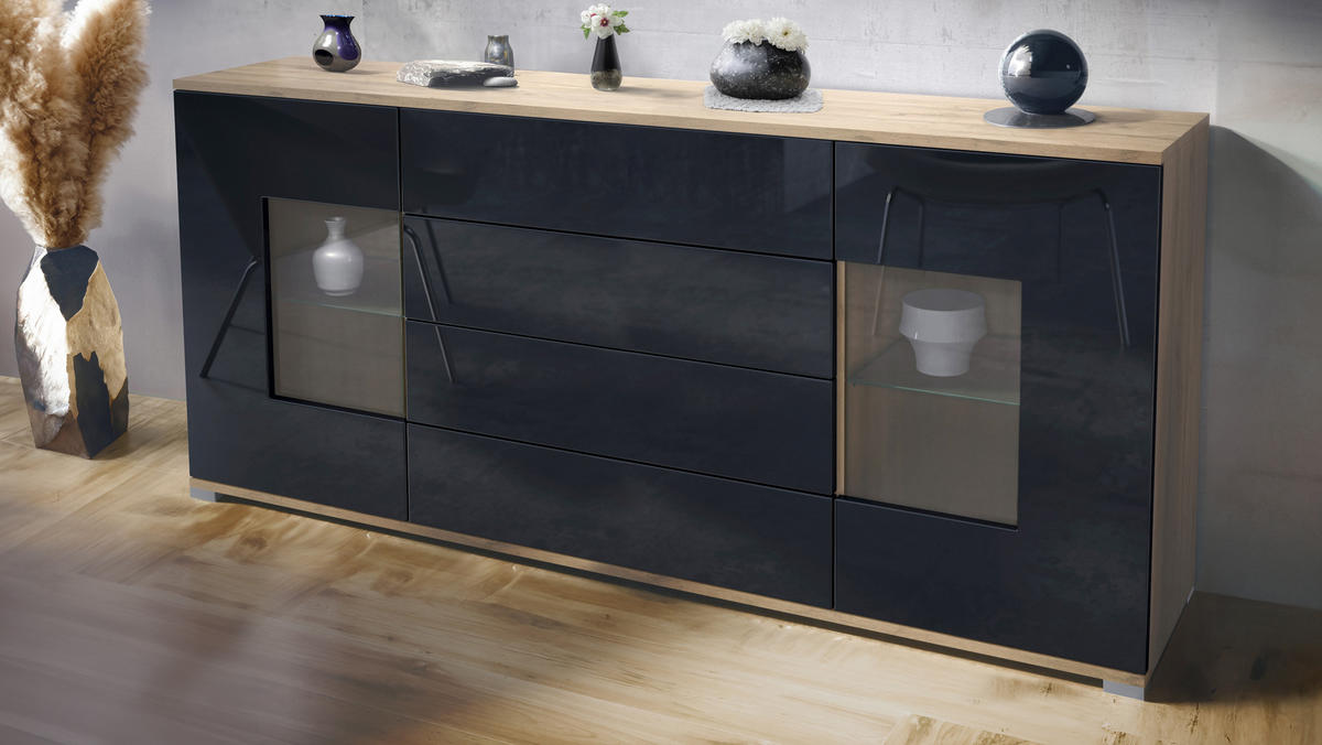 SIDEBOARD Grömitz Schwarz Hochglanz - Schwarz Hochglanz, Holzwerkstoff (166.5/75.5/35cm) - Vladon