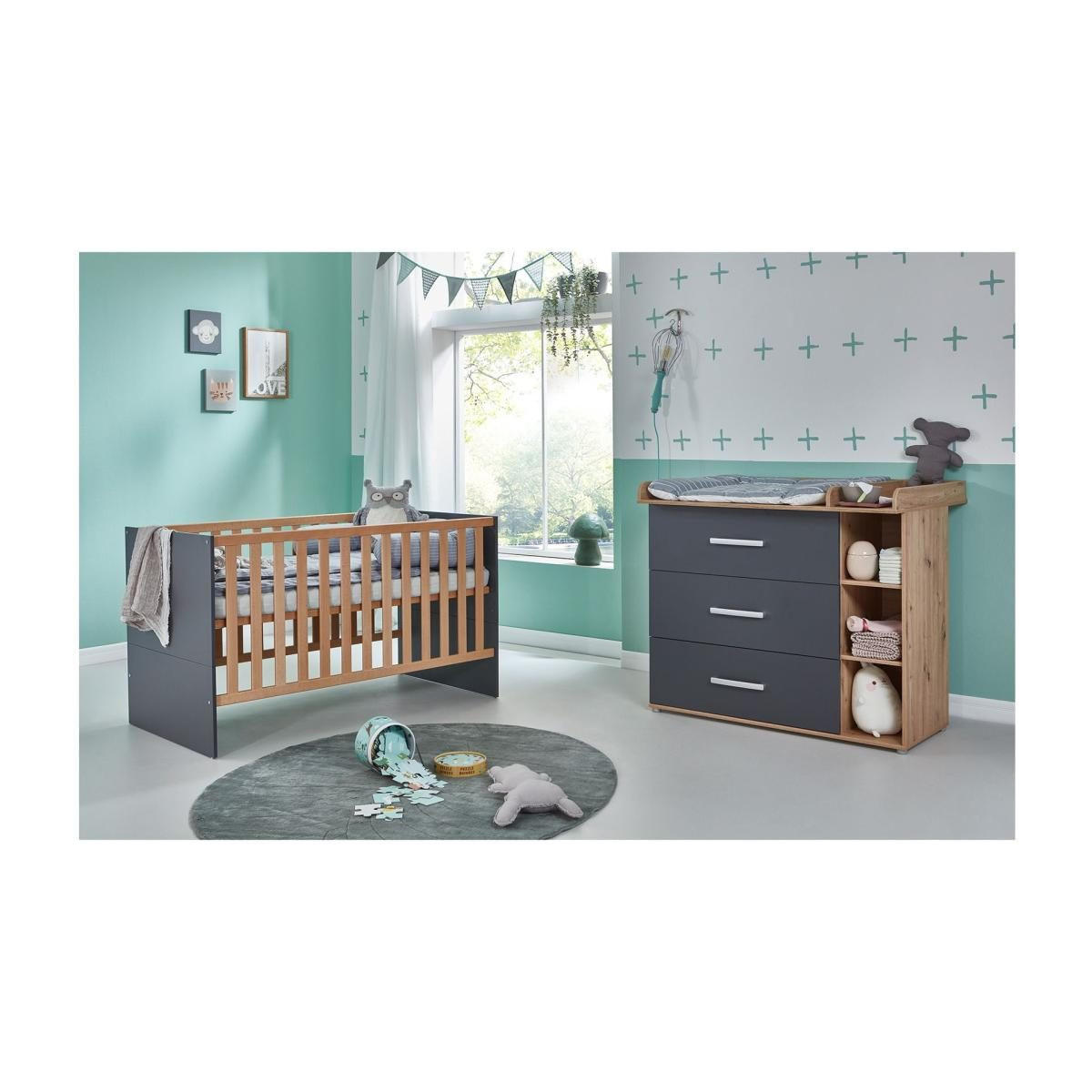 BABYZIMMER SET Alessio 2-tlg. - Anthrazit/Silberfarben, Holz/Holzwerkstoff (1/1/1cm) - arthur berndt