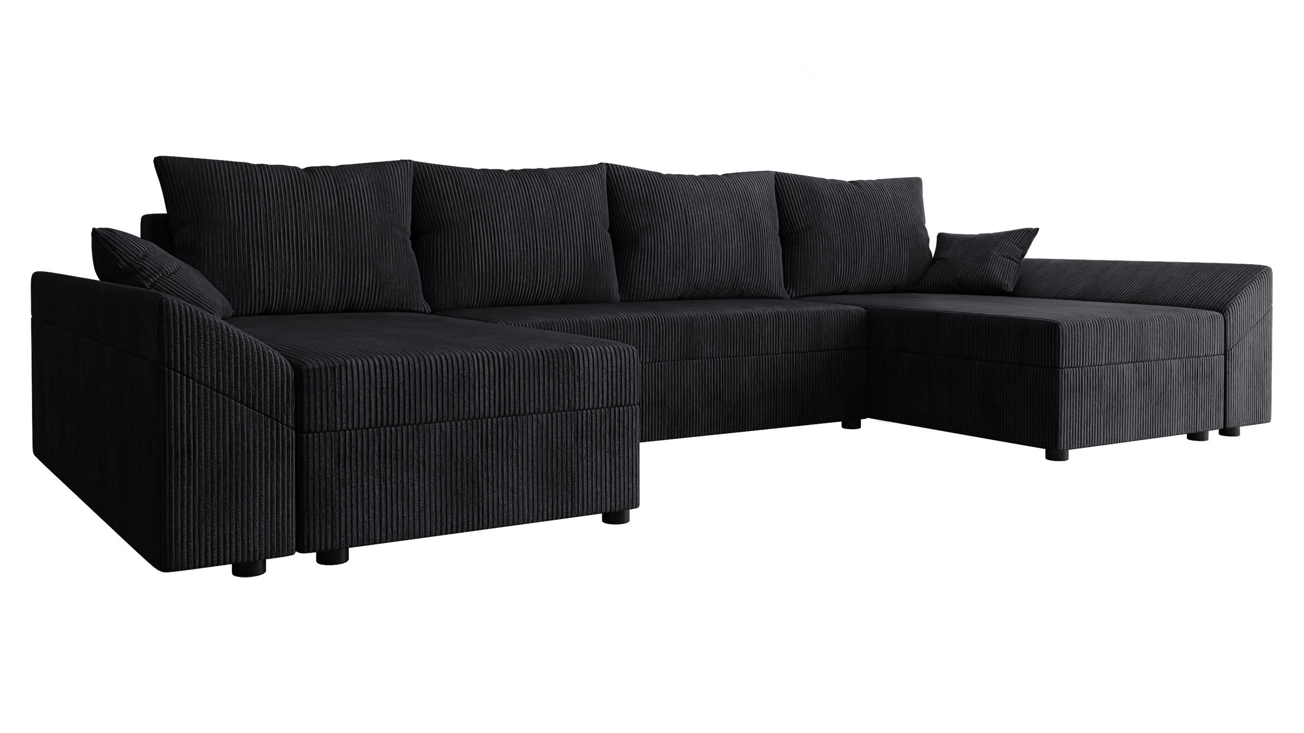 WOHNLANDSCHAFT Dante U Cord - Schwarz, Holz/Kunststoff (310/82/140cm) - MIRJAN24