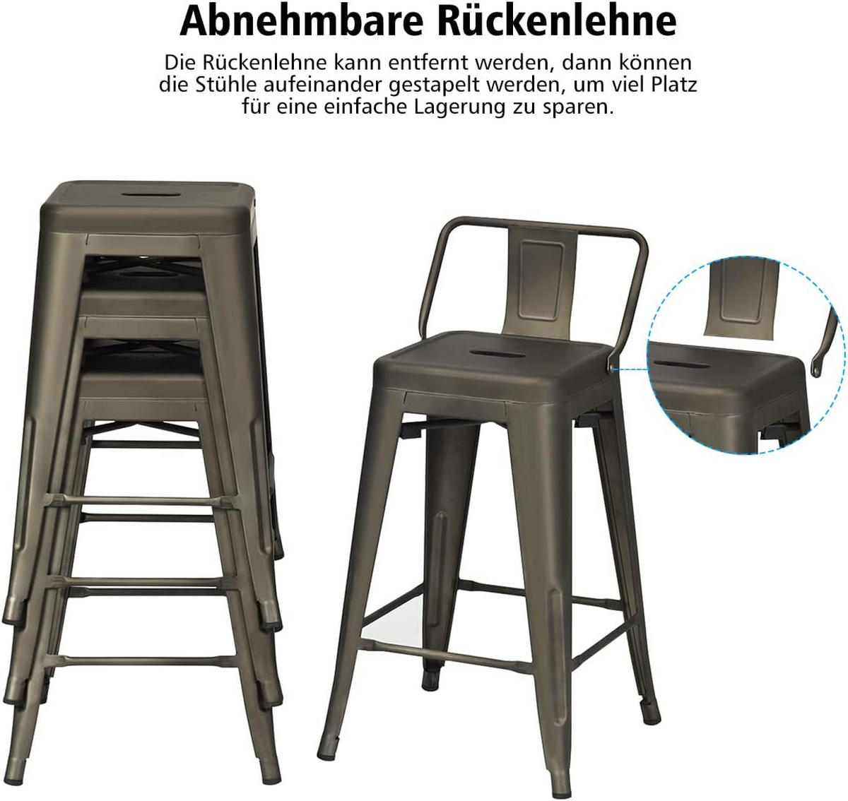 ESSZIMMERSTUHL Barstuhl Braun(4-teilig) - Braun, Metall (43/79/40cm) - COSTWAY