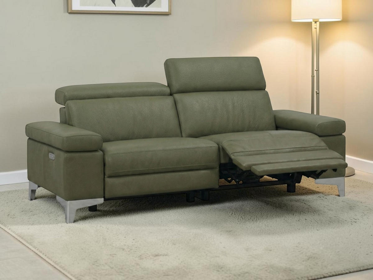 3-SITZER Sofa Talisman Echtleder mit 1 x Relaxfunktion Olivgrün - Olivgrün, Leder/Metall (216/80/100cm)