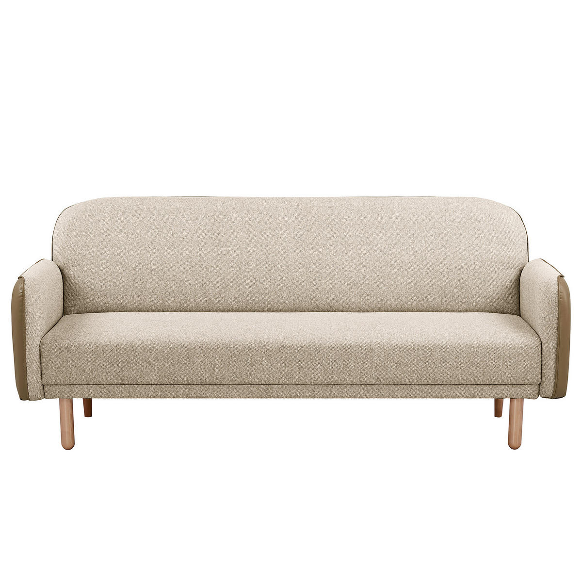 SCHLAFSOFA - Beige - Massivholz - Textil - 198 x 89 x 83 cm - Eichefarben/Beige, Holz/Birkenholz (198/89/83cm) - home24
