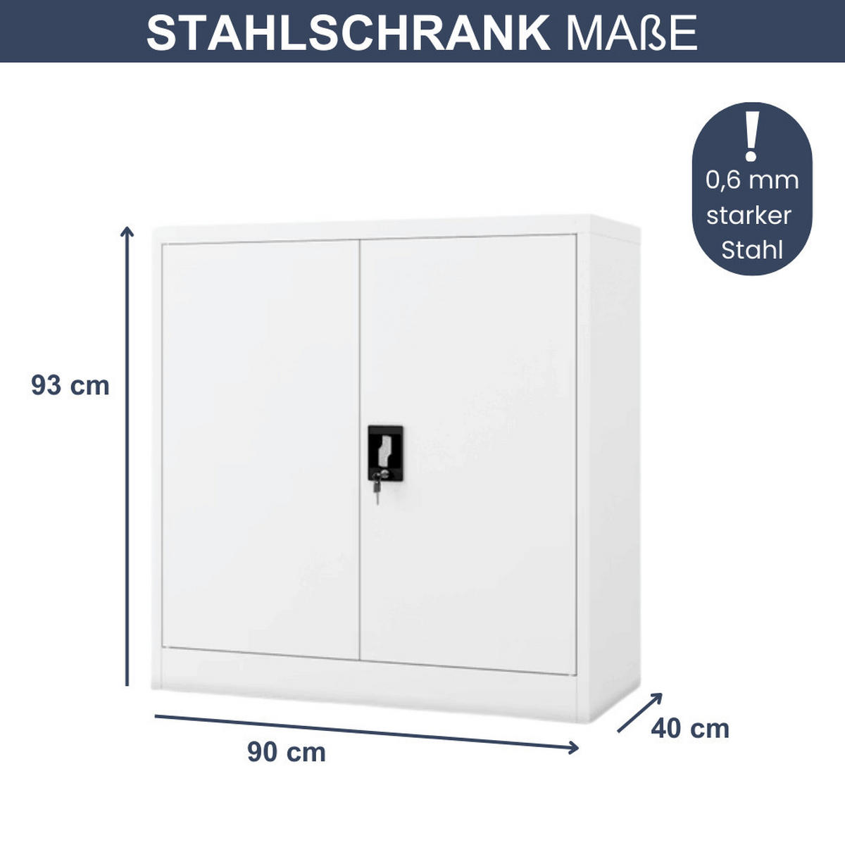 AKTENSCHRANK abschließbar KADO mit Flügeltüren 93x90x40cm Weiß - Weiß, Metall (90/93/40cm) - DELUKE