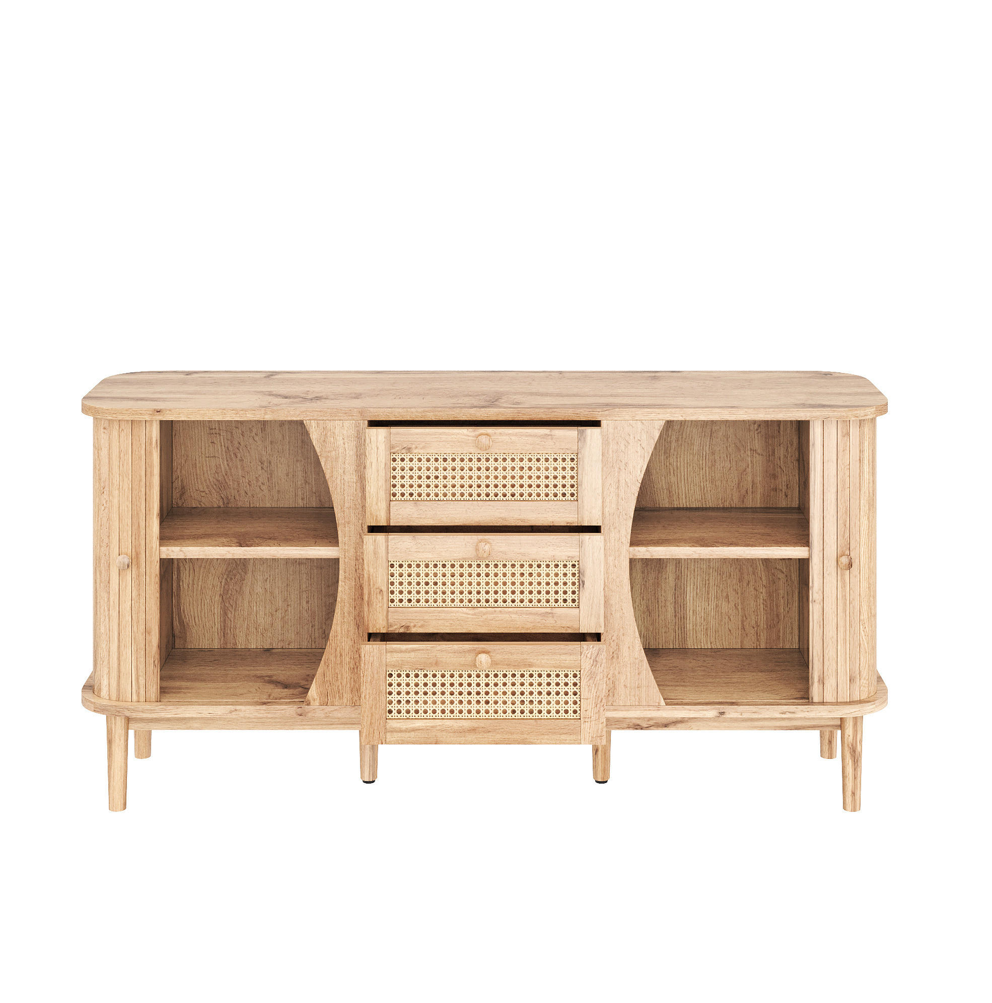 KOMMODE aus Spanplatte 140,5x40x76cm in Naturfarben mit Schiebetüren - Naturfarben, Holzwerkstoff (140.5/40/76cm) - Modfu