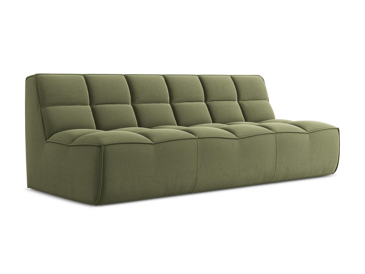 3-SITZER SOFA Samt Stoff Grün - Schwarz/Olivgrün, Kunststoff/Textil (210/75/93cm) - Makamii