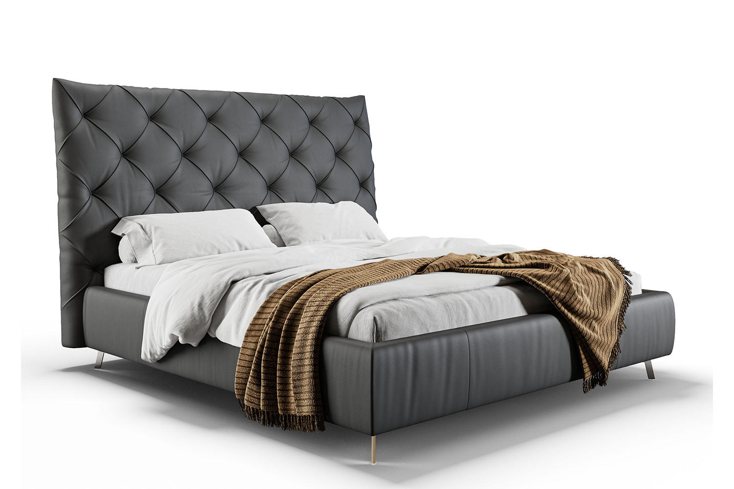 POLSTERBETT ANNY Schwarz Massivholz - Schwarz, Leder (160/200cm) - KAWOLA