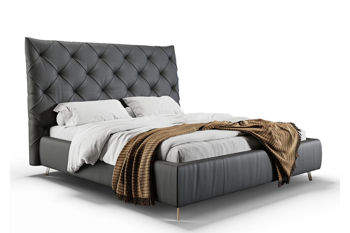POLSTERBETT ANNY Schwarz Massivholz - Schwarz, Leder (140/200cm) - KAWOLA