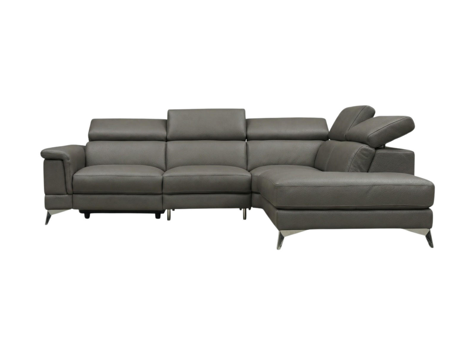 ECKSOFA Planet Echtleder Greige - Greige, Leder/Metall (256/232cm)