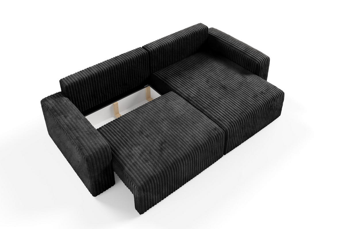 ECKSOFA mit Schlaffunktion Cord Schwarz - Schwarz, Textil (244/149cm) - Furnisell