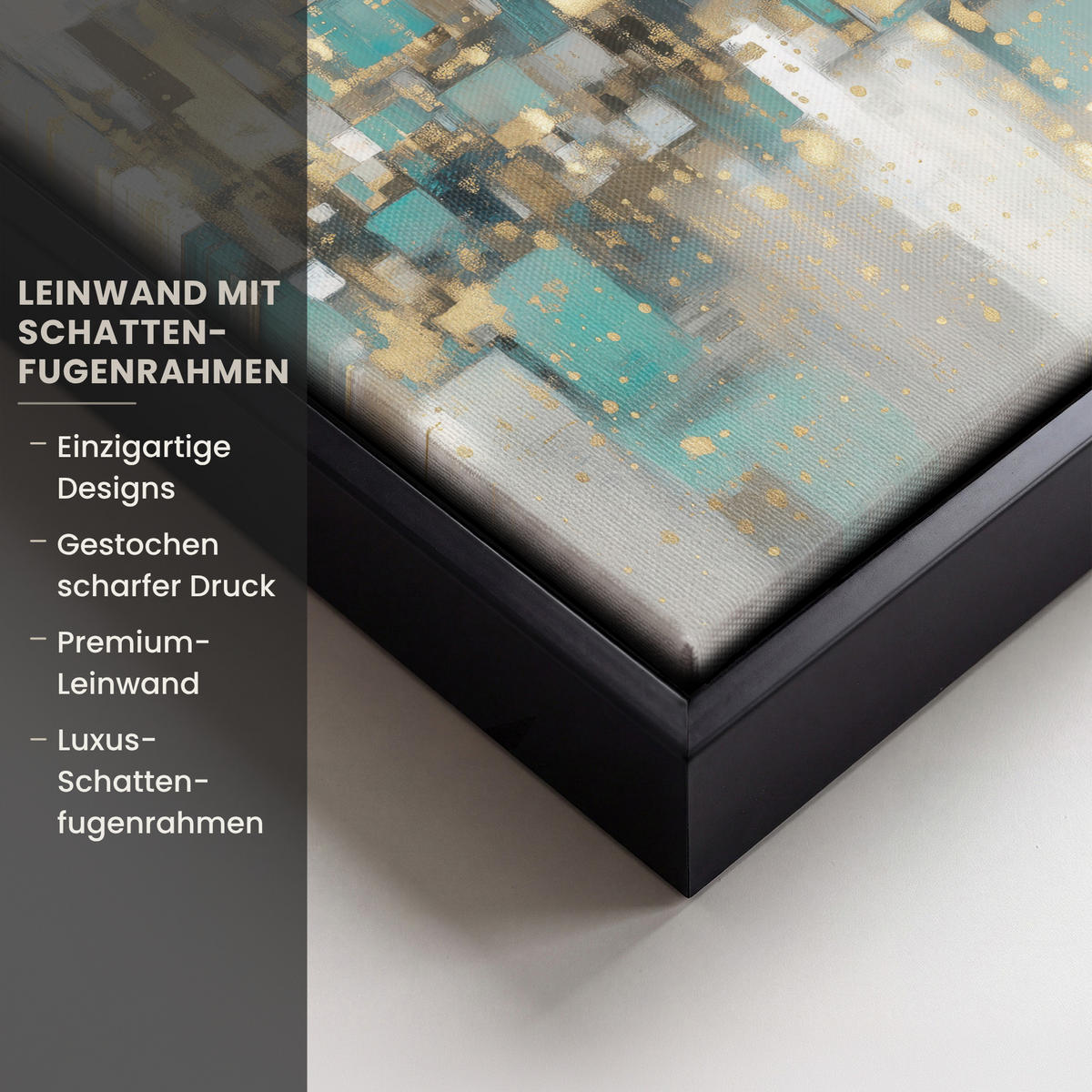 LEINWAND Bilder mit Rahmen - Abstrakt - Blöcke - Gold - Skyline - 20x20 - Beige, Textil (20/20cm) - MuchoWow