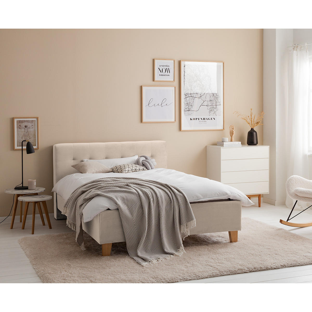 POLSTERBETT - Samt - Beige, Holz/Textil (140/200cm) - home24