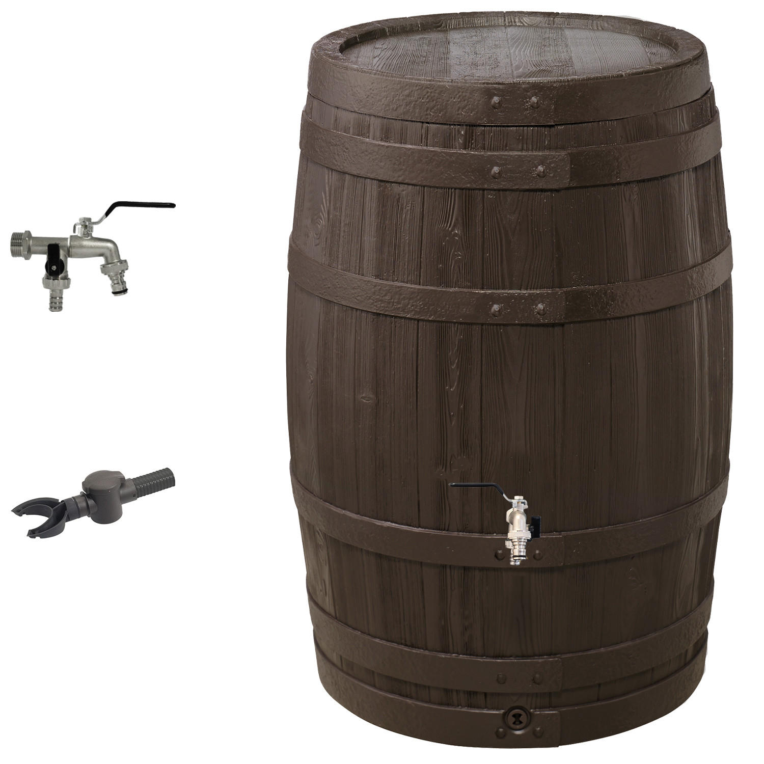 REGENTONNE Komplett-Set 260 L, braun inkl. Chrom-Doppelauslaufhahn und Fallrohranschluss - Braun, Kunststoff (65/93/66cm) - GARANTIA