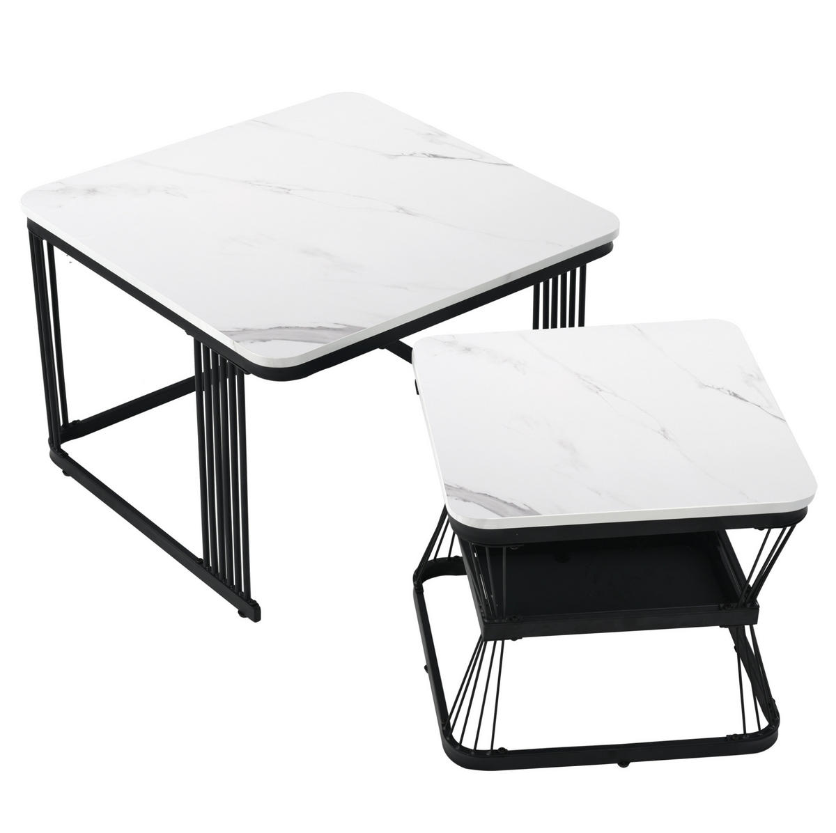 COUCHTISCH-SET 65/65/45 & 45/45/39,5 cm in Weiß mit Marmoroptik - Weiß, Holzwerkstoff (65/65/45cm) - Flora Grace