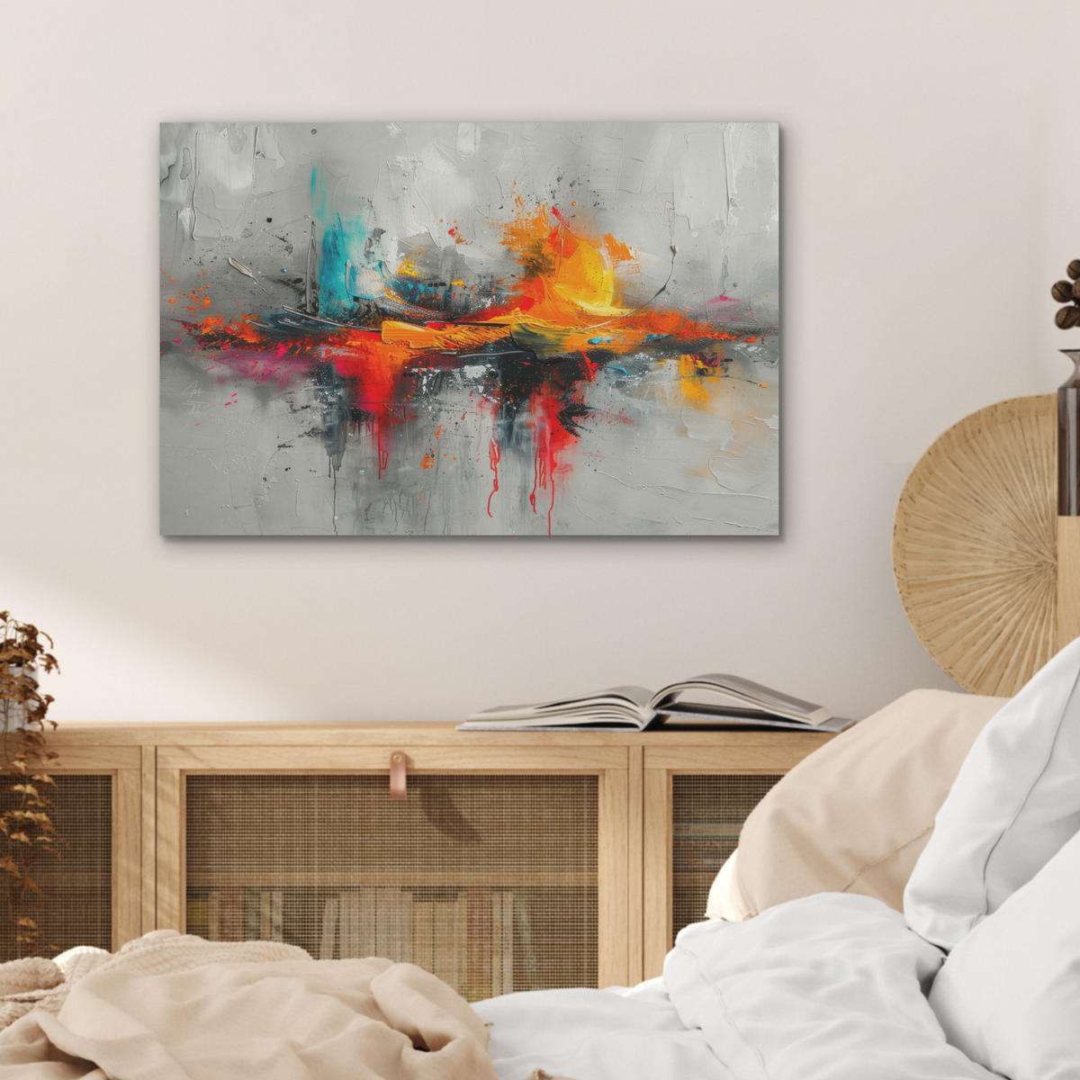AKUSTIKBILD Moderne Kunst - Orange - Grau - Abstrakt Wanddeko 70x50 cm - Hellgrau, Kunststoff (70/50/0.9cm) - MuchoWow
