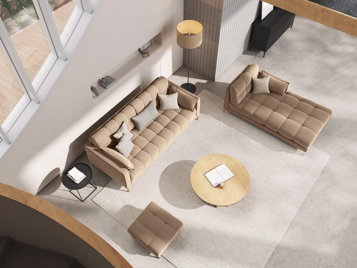 CHAISELONGUE rechts Mamaia aus Samt beige - Beige, Textil (102/75/185cm) - Micadoni