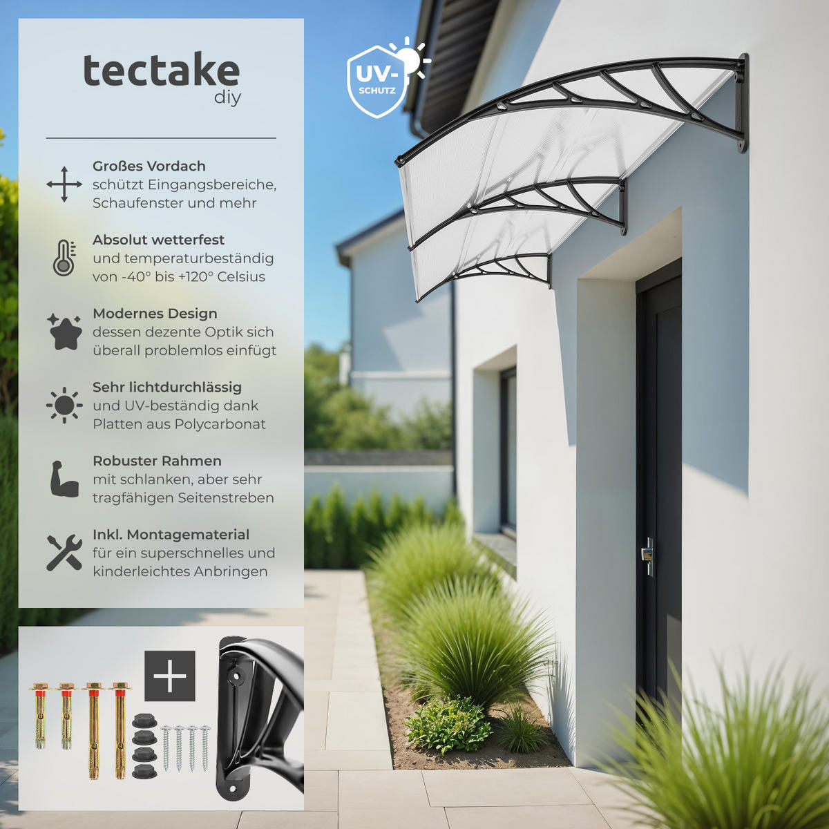 VORDACH ,300 x 93 cm,transparent - Transparent, Kunststoff (300/0.5/93cm) - tectake