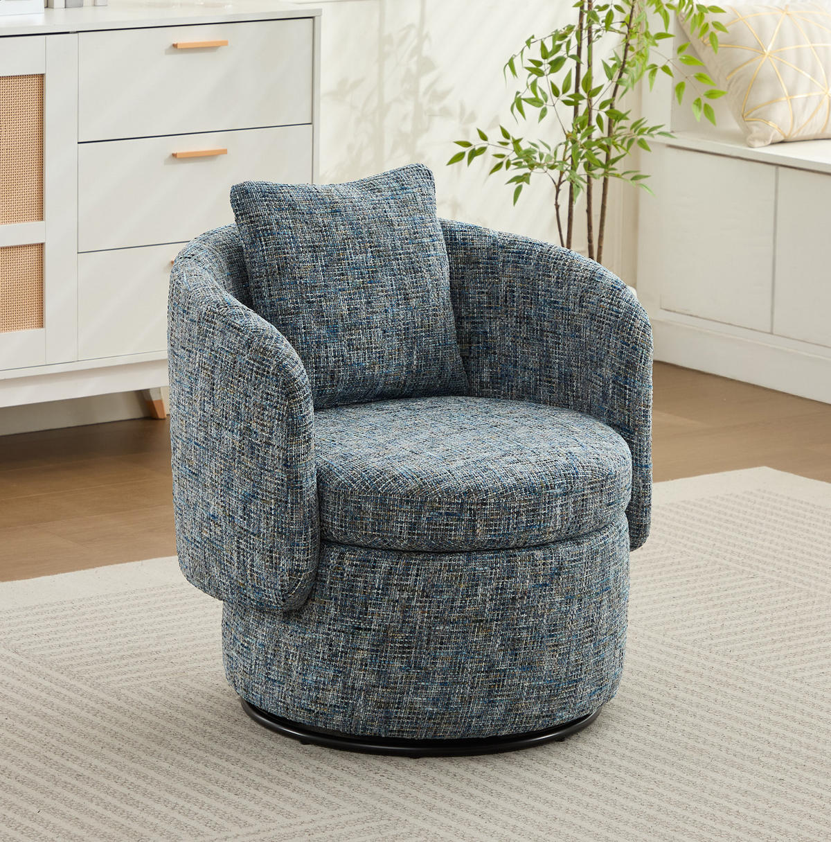 DREHSESSEL 72/66,5/76 cm aus Chenille mit 360°-Drehfunktion und Stauraum - Blau, Textil (66.5/76/72cm) - BEAOK