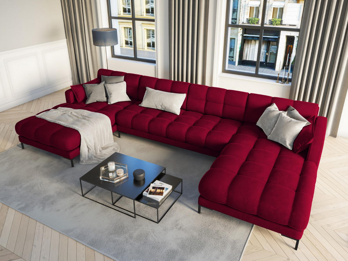 PANORAMASOFA Mamaia aus Samt rot 6 Sitzplätze - Rot, Textil (185/75/383cm) - Micadoni