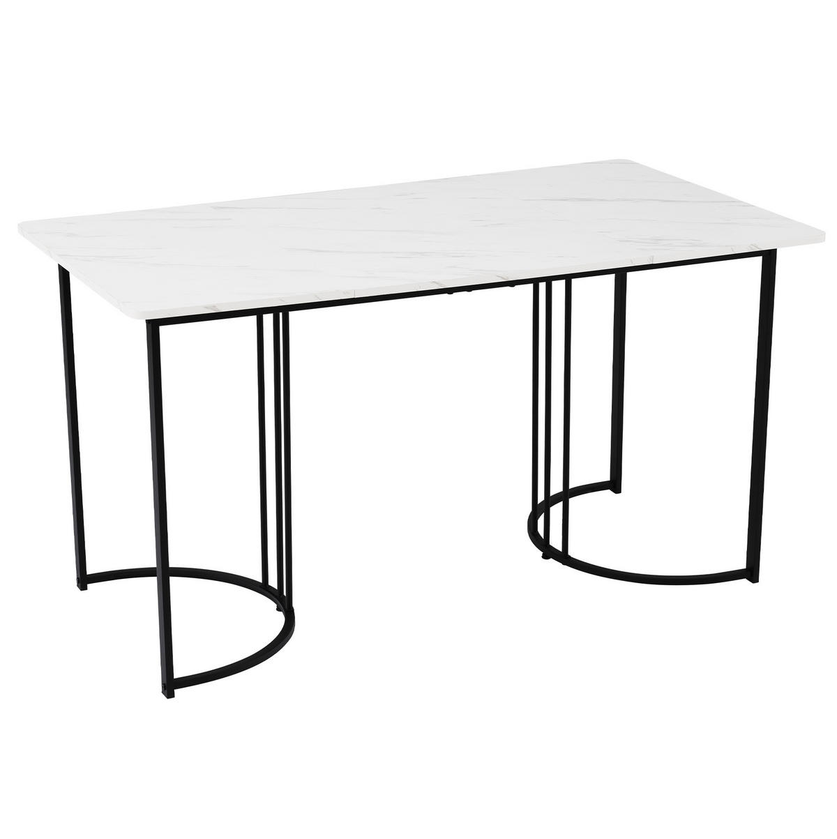 ESSTISCH aus MDF mit Marmormuster, 140/80/75 cm, Schwarz, Metallgestell mit verstellbaren Füßen - Schwarz, Holzwerkstoff (140/80/75cm) - Redom